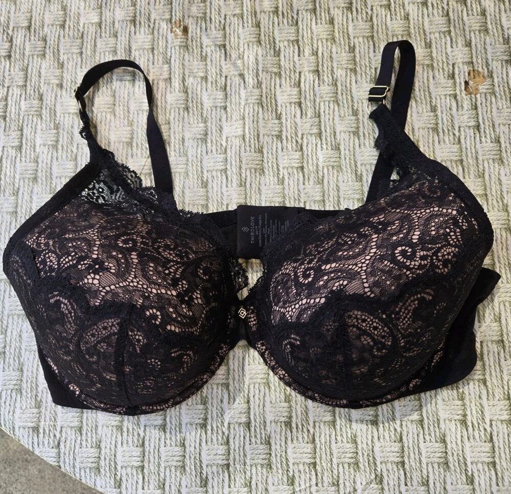 ThirdLove 24/7 Black Lace Contour Plunge Bra 42D RN 139833